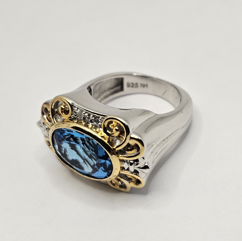 Earth Mined Swiss Blue Topaz Ring Palladium Sterling Silver 18k Sz 8! 💙💫 - Picture 5 of 15